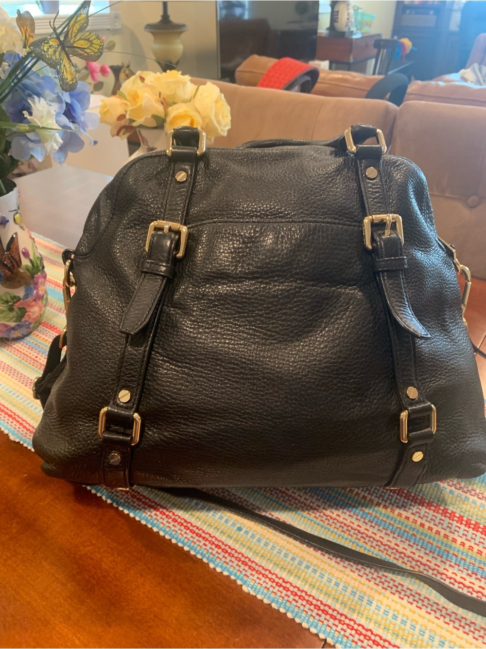 Michael Kors Large Black Leather Satchel with Gold Hardware - Picture 8 of 13